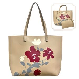 Chelsea28 Floral Appliqué Faux Leather Tote & Pouch Cream-Tan/Red